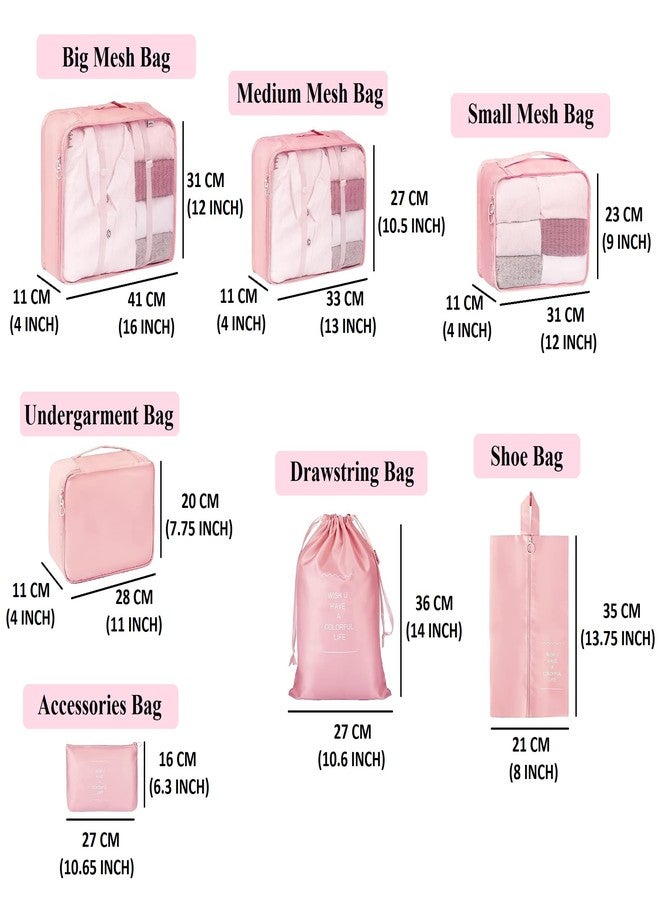 Bluwings 7 Pcs Foldable Luggage and Laundry Bag Pouch Waterproof Travel Toiletry Organizer Garment Storage Bag Portable Packing Cubes Storage Bag (1 Pc) (Pink) - Image 5